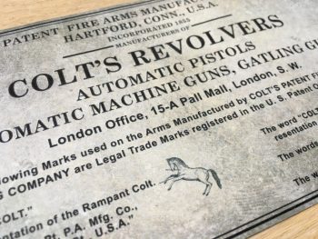 Sticker Colt's Revolvers Automatic Pistol Machine Guns Gatling guns Inside Box