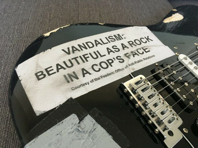 Kurt Cobain VANDALISM Beautiful as a rock in a cop's face STICKER guitar Strat