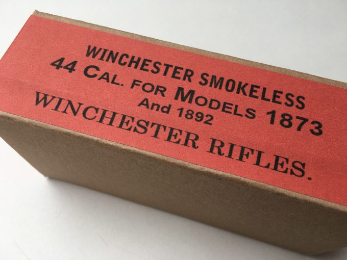 khristore Winchester Rifle Model 1873 Red LABEL STICKER 44 Cal ammo box 50 cartridges