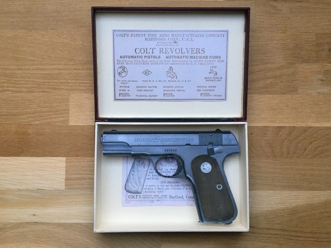 Colt 1903 Hammerless pocket model .32 Colt Automatic Pistol box khristore french handmade store france