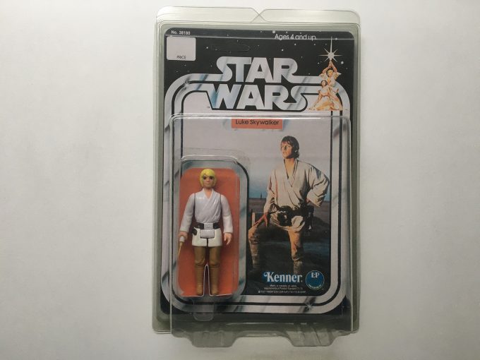 Unpouched Star Wars Luke Skywalker Kenner REPLICA 1977 1978 Vintage Yellow Hair card back figurine auction khristore france