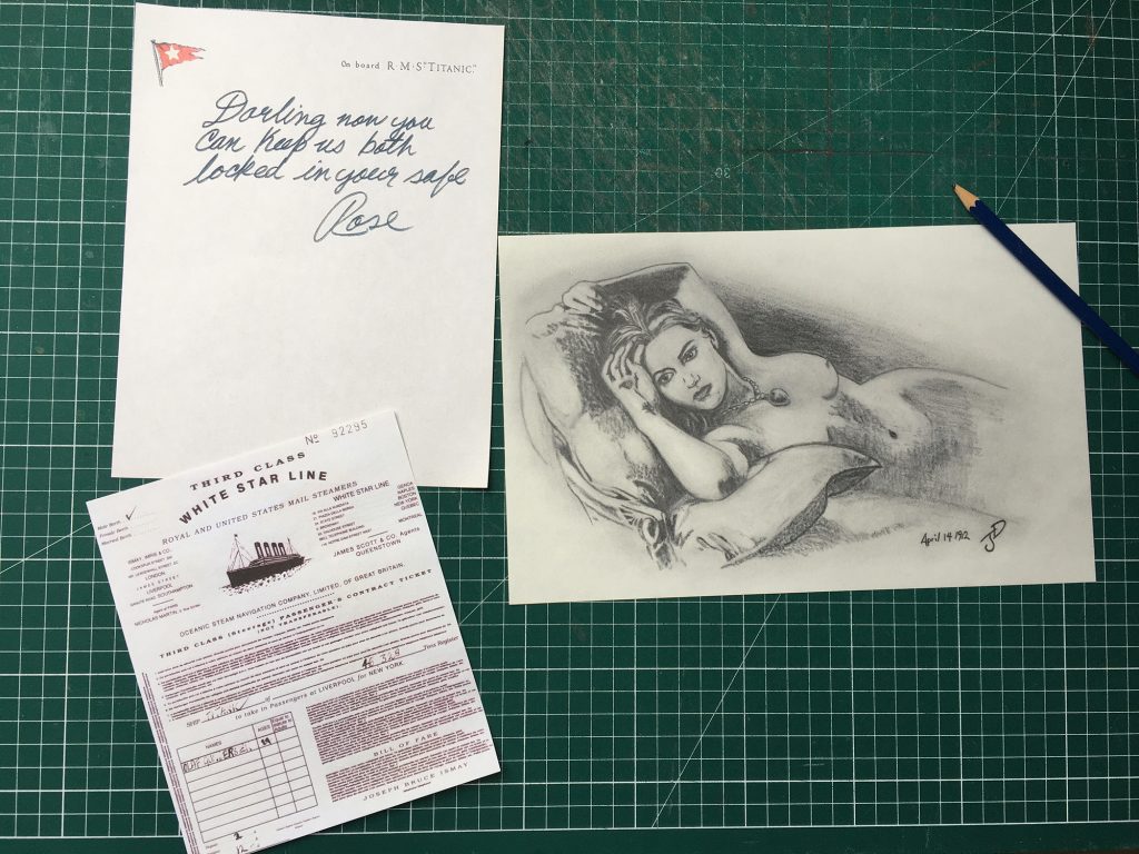 Rose Drawing TITANIC sketch Art by Jack with note and Olaf boarding pass -  khristore
