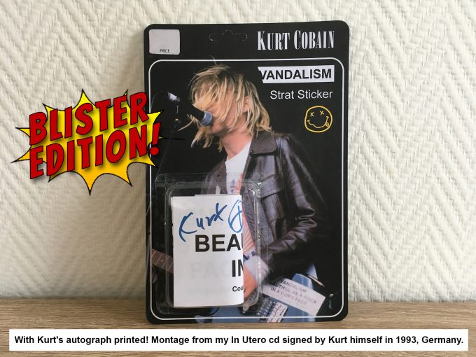 Kurt Cobain VANDALISM guitar Sticker Beautiful as a rock in a cop's face BLISTER Autograph Signed khristore