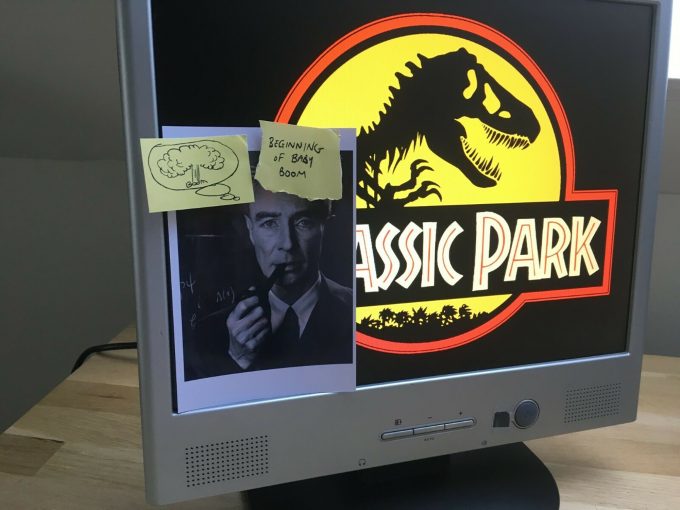 Jurassic park OPPENHEIMER Denis Nedry desk photography post it Movie PROP Props khristore