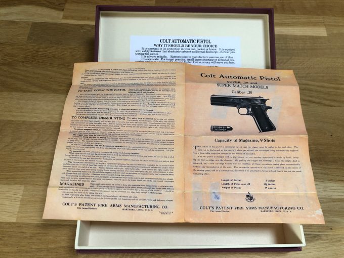 Box for Colt Super Match .38 Automatic Colt Pistol Commercial : Civilian with Instruction manual khristore 10