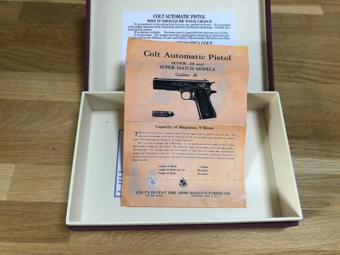 Box for Colt Super Match .38 Automatic Colt Pistol Commercial : Civilian with Instruction manual khristore 9