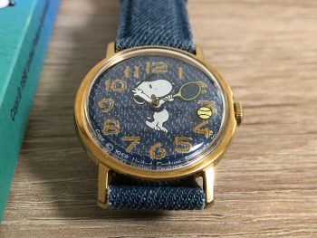 Snoopy denim strap Tennis watch timex jeans 70s 1970 1958 khristore box 6